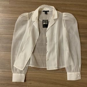 Sheer long sleeve shirt with pearls